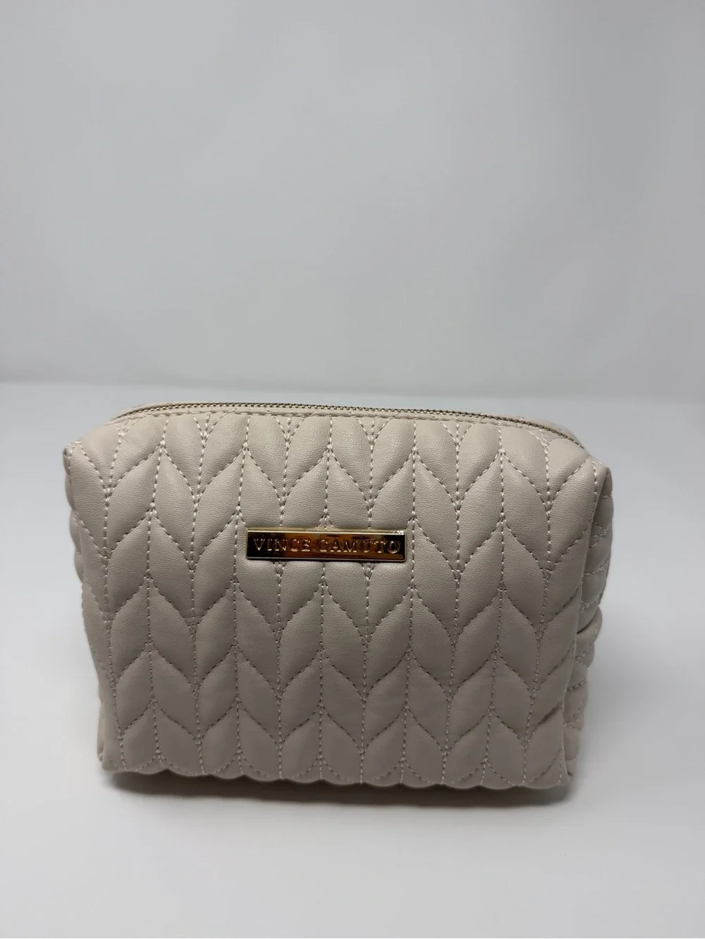 Vince Camuto Quilted Cream Cosmetic Pouch